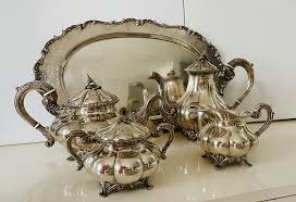 Antique Silver Tea Coffee Set With Silver Tray- 5 Pieces ...