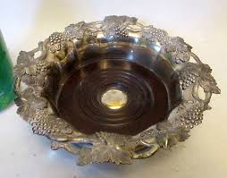 Vtg Silver WINE BOTTLE COASTER Grapes Barware ...