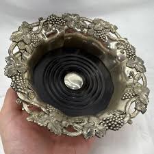 Vintage Silver Plated & Wood Wine Bottle Coaster Holder ...