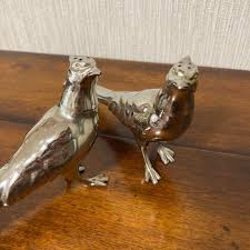 Rare Pair Pepper & Salt pheasant Bird Design Silver plate ...