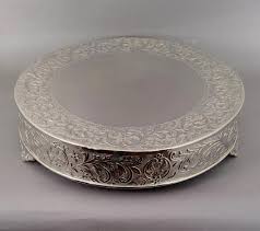 IMPERFECT | 24" Nickel Plated Cake Stand Round Embossed ...