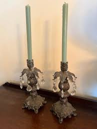 LOT 81D: Antique Hand-Painted Lion-Themed Gone With the Wind Lamp and Candle Holders | EstateSales.org