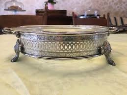Vintage silver plated footed pierced edge glass insert serving dish round | eBay