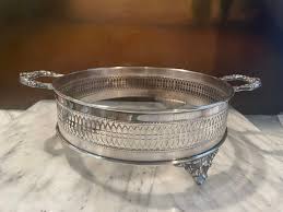 Covered Silver Caddy With Round Cut Glass Bowl Insert / Silver Footed Serving Dish / Holiday Serving Dish / Thumbprint Glass Bowl - Etsy