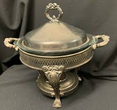 Leonard Silverplate Casserole Holder Sterno Warming Chafing Glass Bowl Vintage | eBay