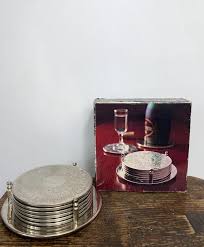 Buy Vintage Drink Mats - 6 Vintage Silver Plated Coaster Mats and Bottle Stand - Etched Silver Plate Drink Mats With Stand - 1970s Original Box Online in India - Etsy