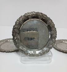 Vintage Etched Silver Plate Coasters Set of 4 Embossed Grape Vine Raised Edge | eBay