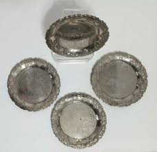 Vintage Etched Silver Plate Coasters Set of 4 Embossed Grape Vine Raised Edge | eBay