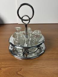 Vintage Silver Plated Condiment Tray Caddy w/ Set of 5 Glass ...
