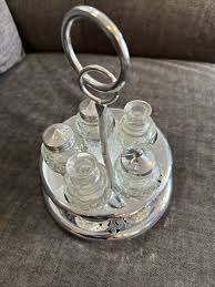 Vintage Silver Plated Condiment Tray Caddy w/ Set of 5 Glass ...