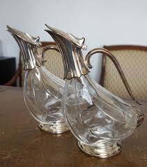 Pair of Beautiful Vintage Glass & Silver Wine Decanters from ...