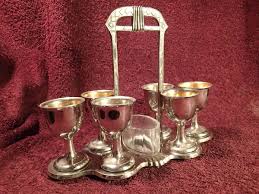 ANTIQUE early 1900 ART NOUVEAU EGG CUPS SET METAL + GLASS | eBay Australia