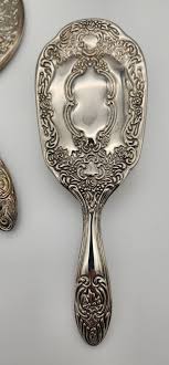 Vintage Silver Hand Held Mirror and Brush Vanity Set with ...