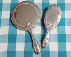 Vintage Vanity Set Silver-plated Hand Mirror and Brush Art ...