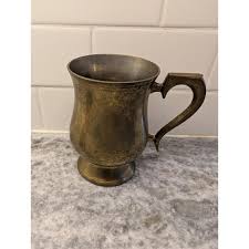 Vintage Brass Mug Etched Square-Top Thumb | Mercari