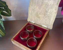 Vintage Napkin Rings | Brass Napkin Rings + Storage Box | Vintage Brass Napkin Holders | Painted Fragonard Gold Wood Jewelry Box - Etsy