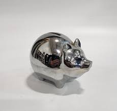 Vintage Elegance Brand Silver Plated Metal Coin Piggy Bank w ...