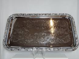Vtg Swedish S.J. Chrome Rectangular Serving Tray Floral ...