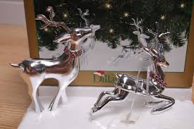 2 Dillard's Silver Plated Deer Reindeer Ornament Ruby ...