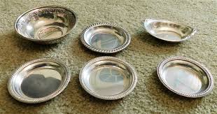 Lot Detail - Towle Sterling Silver Nut Bowl 214 - 3 1/4" and Wallace Sterling Silver Nut Bowl 4021 - Monogrammed 4 Sterling Silver Round Plates - 3- 3" and 1 - 3 1/4"