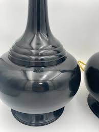 Mid-Century Large Metal Genie Table Lamps in Ebony Black - a ...