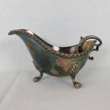 Silver Plated 3 Footed Gravy Sauce Boat Corded Rim Unmarked ...