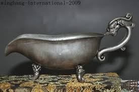 marked Chinese silver Dragon beast statue goblet wineglass ...