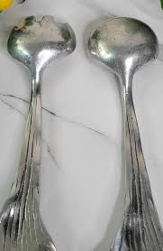 Vintage Gardenia Cast Pewter Salad Servers - Serving Spoon ...