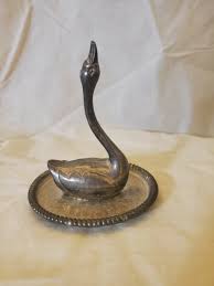 Vintage SWAN Ring Holder w/ Base Tray Silver Plate Heavy 4 ...