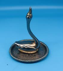 Vintage Gold Plated Swan Ring Holder Dish Vanity Tray 3.75 ...