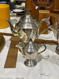 Sold at Auction: Vintage silver plate coffee set, incl coffee pot, large and small creamers, and sugar bowl. British made, with Sir John Bennett embossed to underside. Coffee pot approx 22cm high