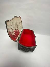 VINTAGE SILVER TONE ETCHED METAL ART PRINT JEWELRY PADDED TRINKET BOX CHERUBS | eBay