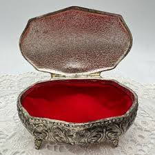 Vintage Japan Jewelry Box, Embossed Rose, Silver Plated Footed, Silver Plated Trinket, Ornate Pattern, Red Velour, Boudoir Decor - Etsy