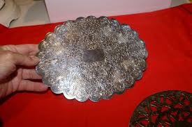LOT OF 2 SILVER PLATED TRIVETS (1)Round GLASS TRIVET(CRACKED)6"D,OBLONG 8"X6 1/4 | eBay
