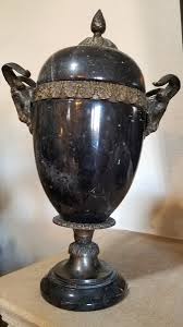 marble urn or vase, black & white with bronze goat/ram heads on each side | eBay