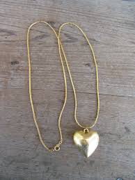 80s 90s Gold Tone Chunky Teardrop Heart Necklace | Textured ...