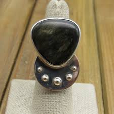 Sterling Silver Gold Sheen Obsidian Adjustable Ring | eBay
