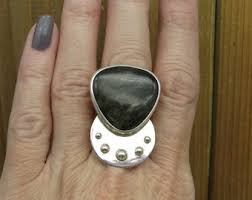 Sterling Silver Gold Sheen Obsidian Adjustable Ring - Etsy