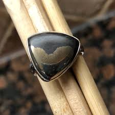 Natural Pyrite in Magnetite 925 Solid Sterling Silver Ring Size ...