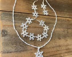 SALE First Snow Necklace and Earrings Snowflake Winter Blue and White Glass Beads - Etsy