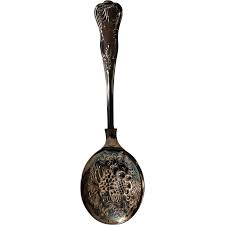 Fruit repousse K and M England silverplate serving spoon ...