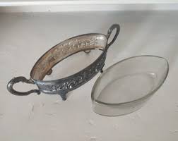 Antique Small Silver-colored Jardière With Glass Insert for ...