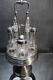 Vintage Etched Glass Condiment Set with Meriden Silver Plate ...