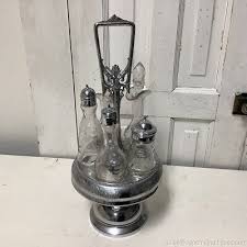 Antique Silverplate Cruet Set in Stand 5 Glass Bottles ...