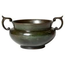 Patinated Metal Bowl with Candle Holders by Lars Stocks, Sweden For Sale at 1stDibs