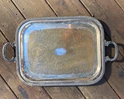 Heavy Duty Large Vintage Serving Tray, Silver on Copper Rectangular Footed Platter With Handles - Etsy