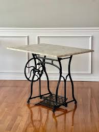 Wheeler and Wilson Iron Base Sewing Machine Worktable with Marble Top For Sale at 1stDibs