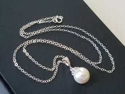 White Pearl Bridal Necklace, White Pearl Drop Silver ...