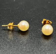 14K Solid Yellow Gold 5.5mm Freshwater Pearl Stud Earrings | eBay