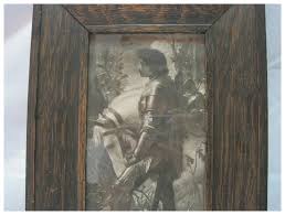1890's B & W Knight & Stallion Print w/Oak Frame - Ruby Lane